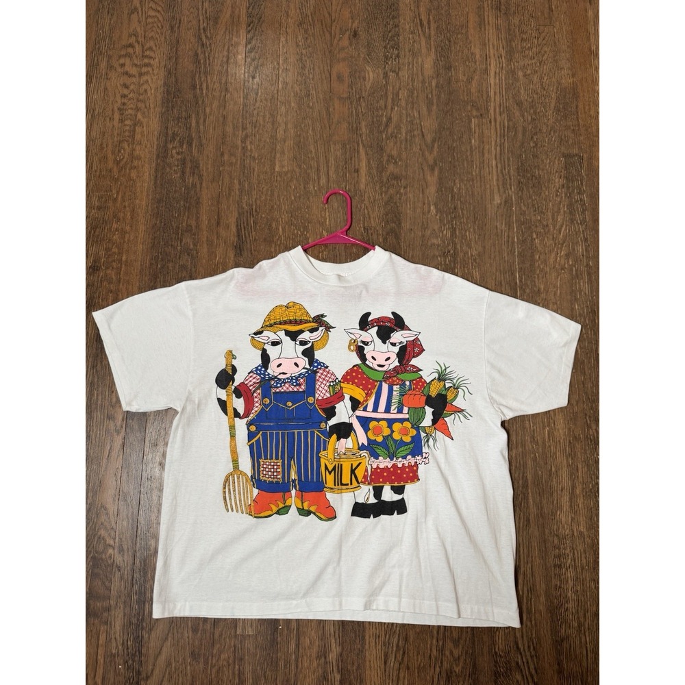 Vintage 1992 EZL Cow Farmer T-Shirt Made In USA 90s Farm Graphic Tee XL
